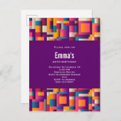 カラフル抽象芸術の四角形とシェイプの誕生日 インビテーションポストカード (正面/裏面)