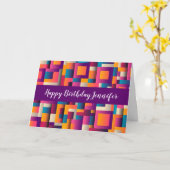 カラフル抽象芸術の四角形とシェイプの誕生日 カード (黄色い花)