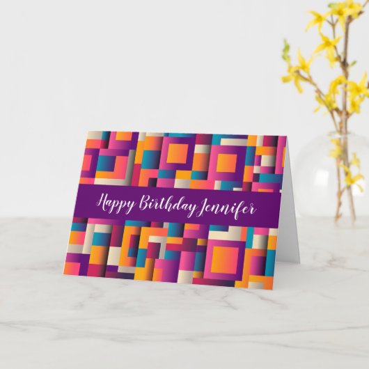 カラフル抽象芸術の四角形とシェイプの誕生日 カード (黄色い花)