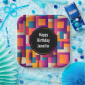 カラフル抽象芸術の四角形とシェイプの誕生日 ペーパープレート (パーティー)