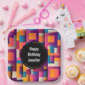 カラフル抽象芸術の四角形とシェイプの誕生日 ペーパープレート (パーティー)