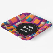 カラフル抽象芸術の四角形とシェイプの誕生日 ペーパープレート (傾斜あり)