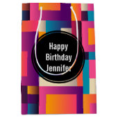 カラフル抽象芸術の四角形とシェイプの誕生日 ミディアムペーパーバッグ (正面)