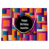 カラフル抽象芸術の四角形とシェイプの誕生日 ラージペーパーバッグ (正面)