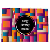 カラフル抽象芸術の四角形とシェイプの誕生日 ラージペーパーバッグ (裏面)