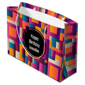 カラフル抽象芸術の四角形とシェイプの誕生日 ラージペーパーバッグ (裏面アングル)