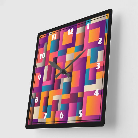カラフル抽象芸術の四角形と図形 スクエア壁時計 (傾斜)