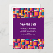 カラフル抽象芸術の正方形と図形の日付を保存 インビテーションポストカード (正面/裏面)