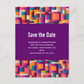 カラフル抽象芸術の正方形と図形の日付を保存 インビテーションポストカード (正面)
