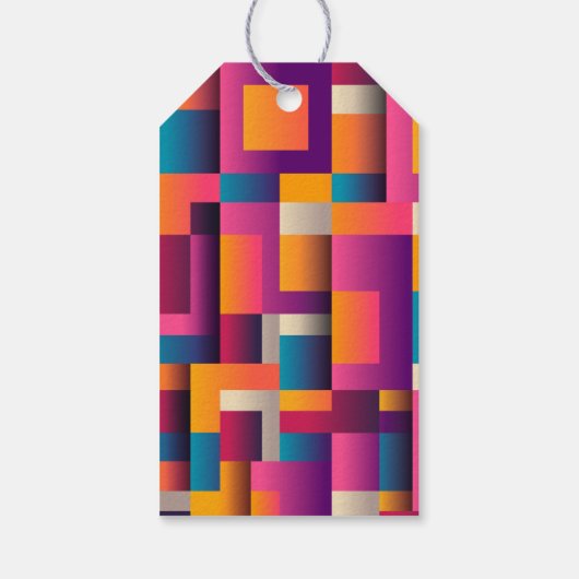 カラフル抽象芸術の正方形と形状ありがとう ギフトタグ (裏面)