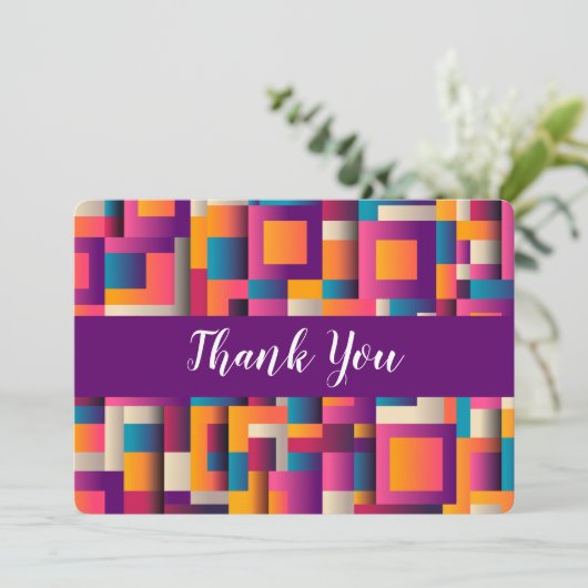 カラフル抽象芸術の正方形と形状ありがとう サンキューカード (スタンド正面)