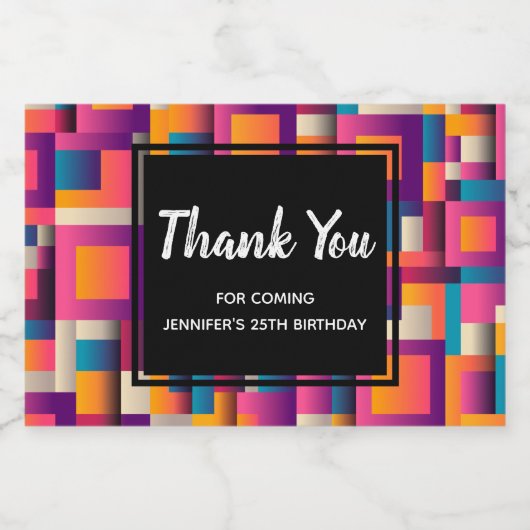 カラフル抽象芸術の正方形と形状ありがとう スパークリングワインラベル (シングルラベル)