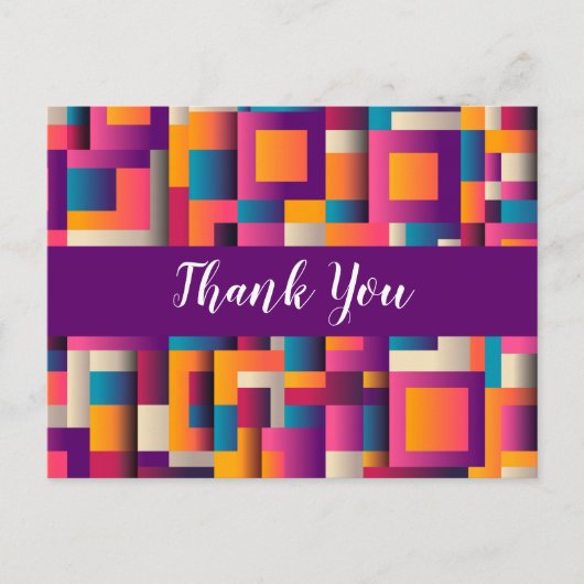 カラフル抽象芸術の正方形と形状ありがとう ポストカード (正面)