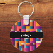 カラフル抽象芸術の正方形と形状 キーホルダー (正面)