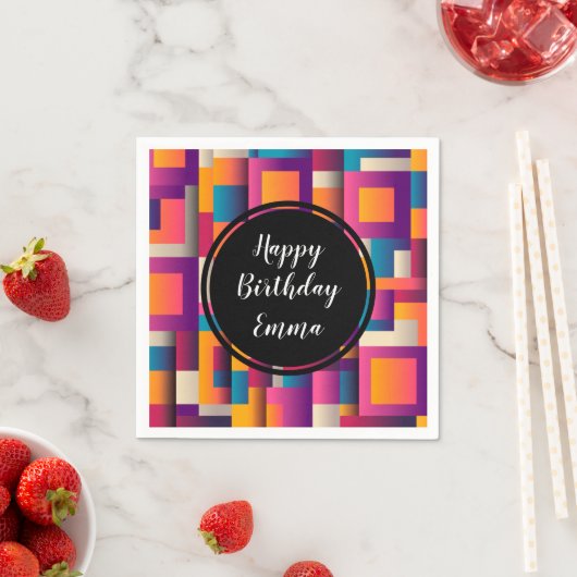 カラフル抽象芸術の正方形と形状 スタンダードカクテルナプキン (インサイチュ)