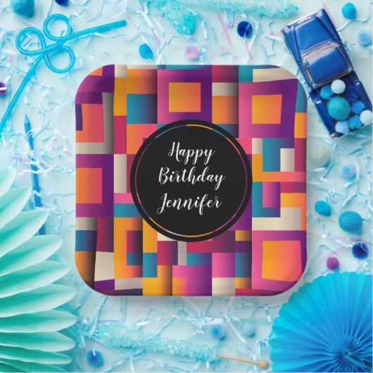 カラフル抽象芸術の正方形と形状 ペーパープレート (パーティー)