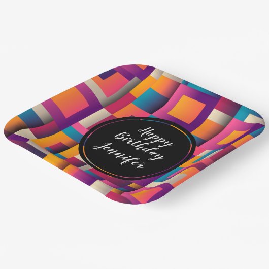 カラフル抽象芸術の正方形と形状 ペーパープレート (傾斜あり)