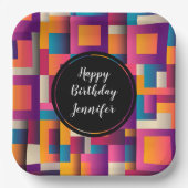 カラフル抽象芸術の正方形と形状 ペーパープレート (正面)