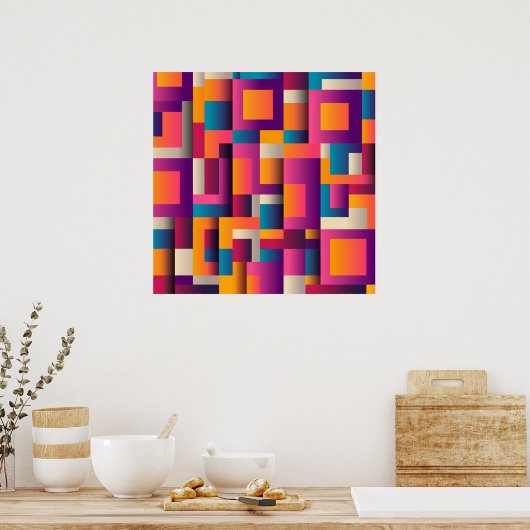 カラフル抽象芸術の正方形と形状 ポスター (キッチン)