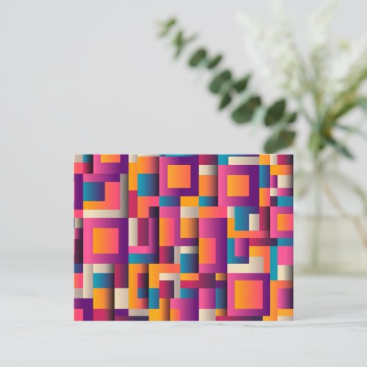 カラフル抽象芸術の正方形と形状 ポストカード (スタンド正面)