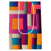 カラフル抽象芸術の正方形と形状 ミディアムペーパーバッグ (裏面)