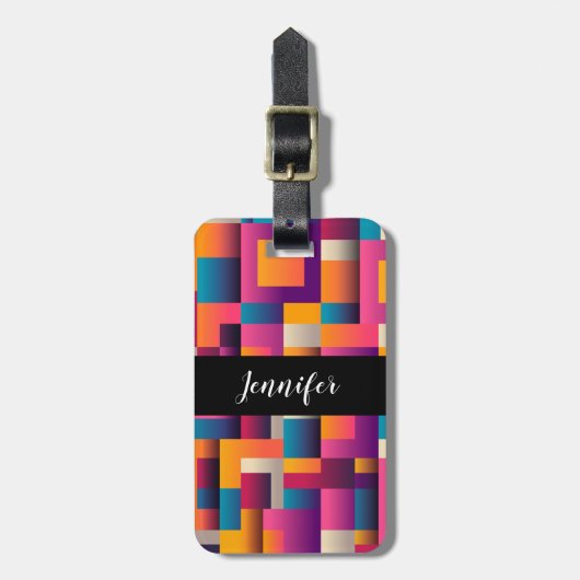 カラフル抽象芸術の正方形と形状 ラゲッジタグ (正面縦)