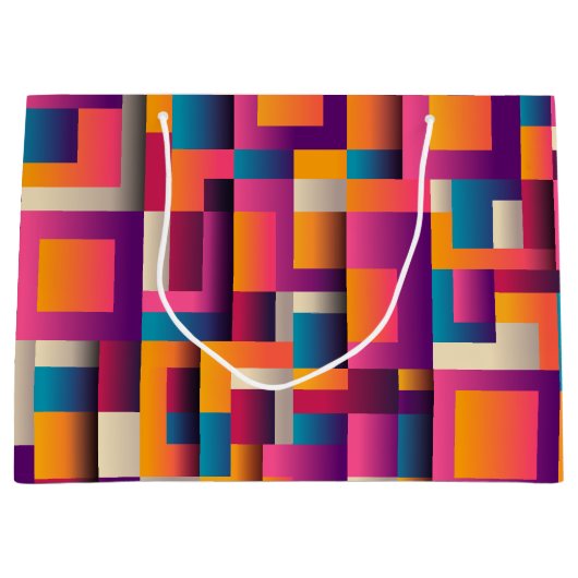 カラフル抽象芸術の正方形と形状 ラージペーパーバッグ (正面)