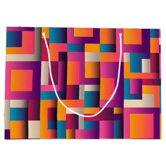 カラフル抽象芸術の正方形と形状 ラージペーパーバッグ (裏面)