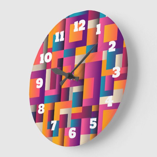 カラフル抽象芸術の正方形と形状 ラージ壁時計 (傾斜)