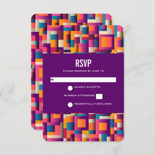 カラフル抽象芸術の正方形と形状 出欠カード (正面/裏面)