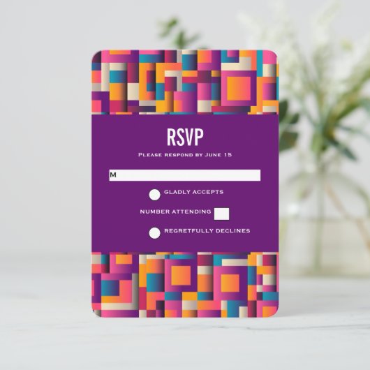 カラフル抽象芸術の正方形と形状 出欠カード (スタンド正面)