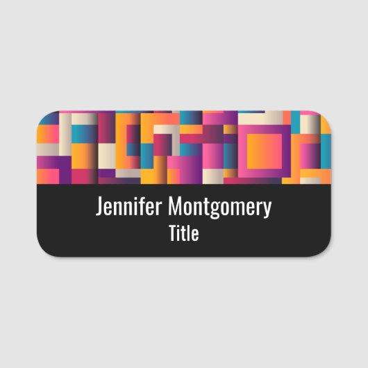 カラフル抽象芸術の正方形と形状 名札 (正面)