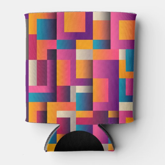 カラフル抽象芸術の正方形と形状 缶クーラー (正面)