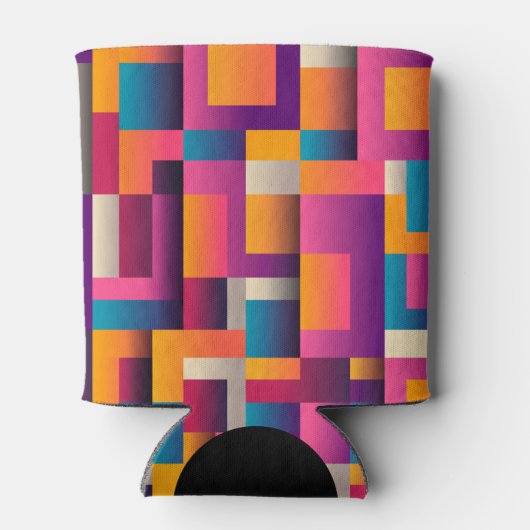 カラフル抽象芸術の正方形と形状 缶クーラー (裏面)