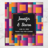 カラフル抽象芸術の正方形と形結婚状 ワインラベル (シングルラベル)