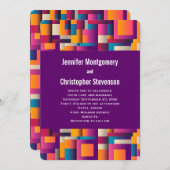 カラフル抽象芸術の正方形と形結婚状 招待状 (正面/裏面)