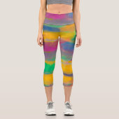 カラフル抽象芸術はっきりしたアートと明ストライプるい カプリレギンス (正面)