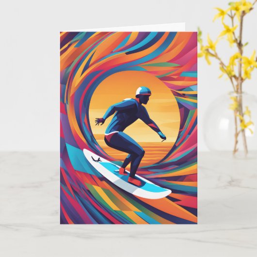 カラフル抽象芸術アポップ・アートのートサーファー父の日 カード (黄色い花)