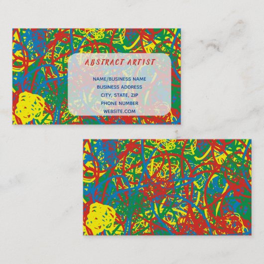 カラフル抽象芸術アーティストレッドイエローグリーンブルーアート 名刺 (正面/裏面)