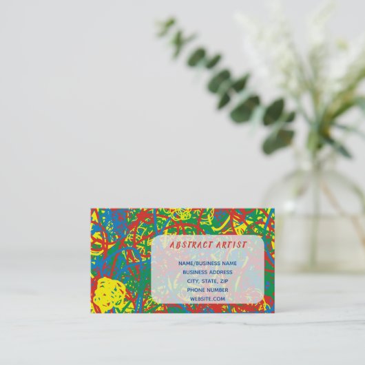 カラフル抽象芸術アーティストレッドイエローグリーンブルーアート 名刺 (スタンド正面)