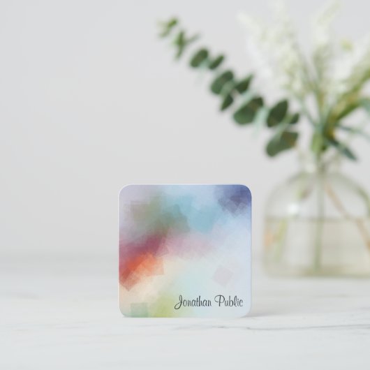 カラフル抽象芸術アーテンプレートエレガントモダン スクエア名刺 (スタンド正面)