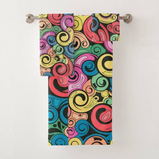 カラフル抽象芸術アートの渦巻き バスタオルセット (インサイチュ)