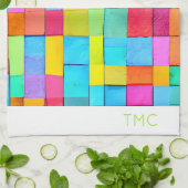 カラフル抽象芸術アートイニシャルモダンデコールおもしろい キッチンタオル (折り畳み)