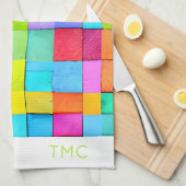 カラフル抽象芸術アートイニシャルモダンデコールおもしろい キッチンタオル (四つ折り)