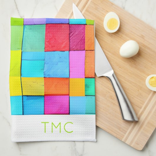 カラフル抽象芸術アートイニシャルモダンデコールおもしろい キッチンタオル (四つ折り)