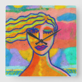 カラフル抽象芸術アートウォールクロック スクエア壁時計 (正面)