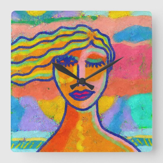 カラフル抽象芸術アートウォールクロック スクエア壁時計 (正面)