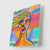 カラフル抽象芸術アートウォールクロック スクエア壁時計 (傾斜)