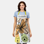 カラフル抽象芸術アートスケッチ エプロン (着用した状態)