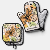 カラフル抽象芸術アートスケッチ 鍋つかみ&鍋敷きセット (正面/裏面)